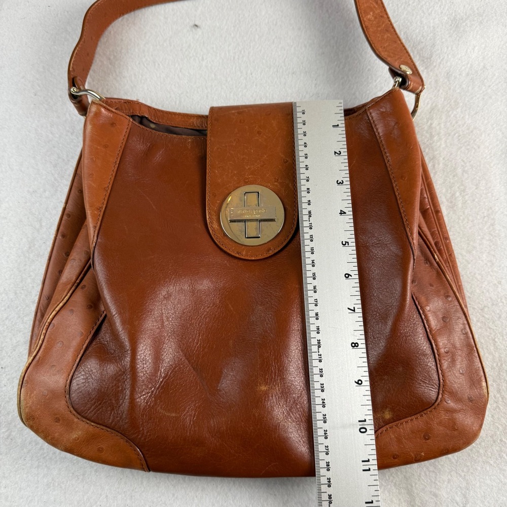 Kate Spade New York Cognac Leather Ostrich Embossed Hobo Shoulder Bag Brown - Picture 8 of 10